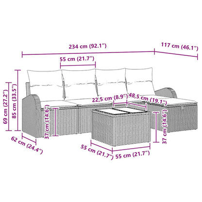 Garten-Sofa-Set 6 pcs Braun und Creme 234 x 117 x 85 cm