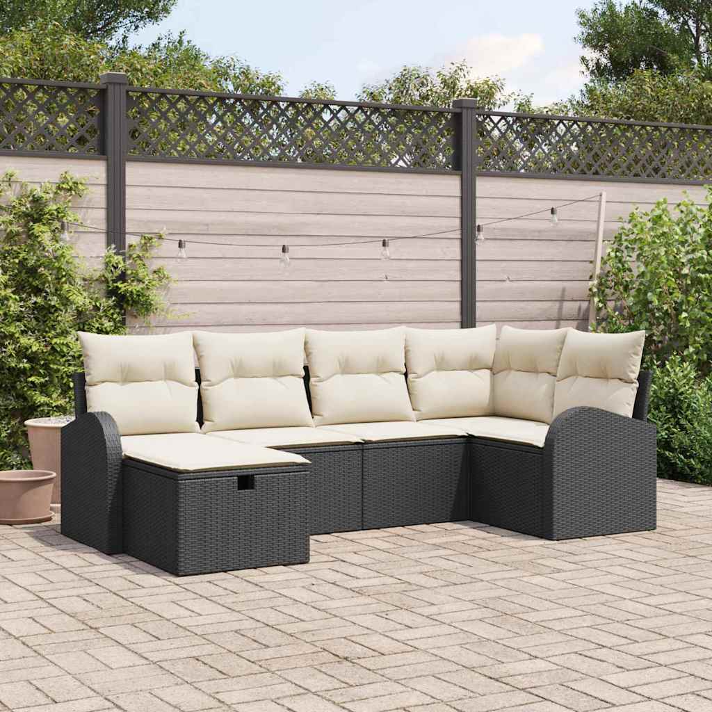 Garten-Sofa-Set 6 pcs Schwarz und Creme 234 x 124 x 85 cm