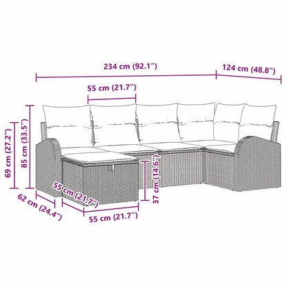 Garten-Sofa-Set 6 pcs Schwarz und Creme 234 x 124 x 85 cm