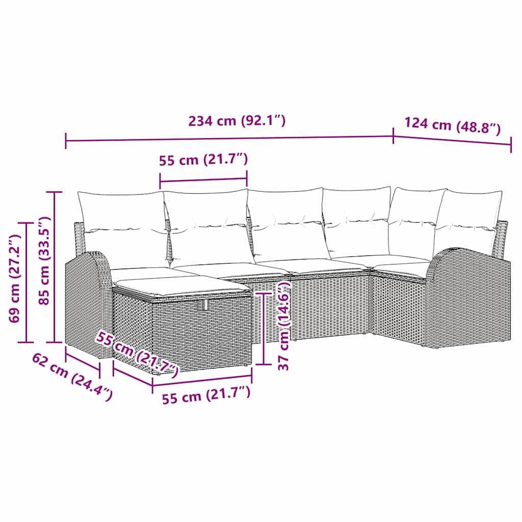 Garten-Sofa-Set 6 pcs Braun und Creme 234 x 124 x 85 cm