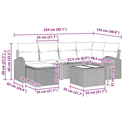 Garten-Sofa-Set 7 pcs Schwarz und Creme 234 x 124 x 85 cm