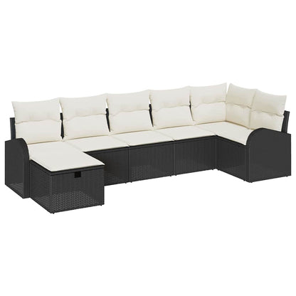Sofa Set mit Kissen 7 pcs Schwarz und Creme Poly-Rattan