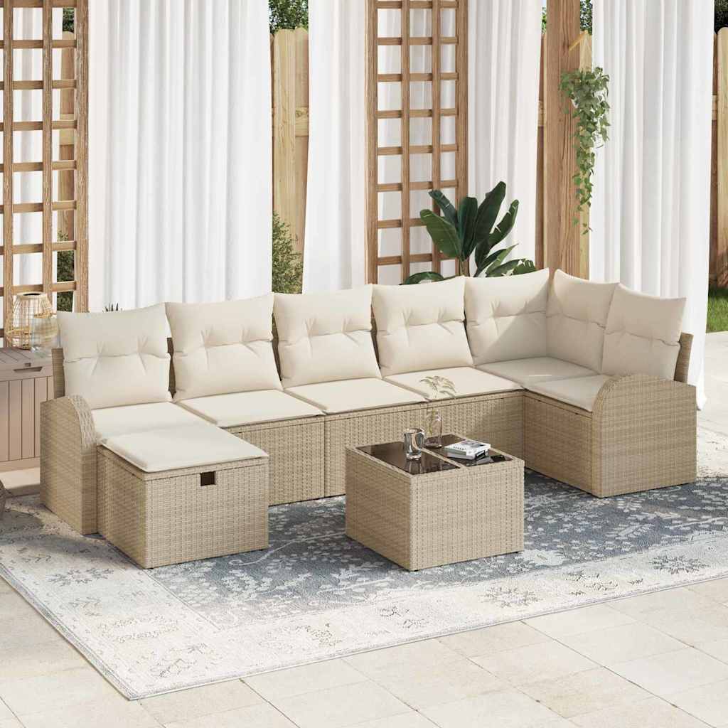 Sofa Set mit Kissen mit Speicher Beige und Creme Poly-Rattan
