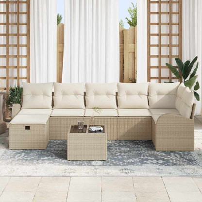 Sofa Set mit Kissen mit Speicher Beige und Creme Poly-Rattan