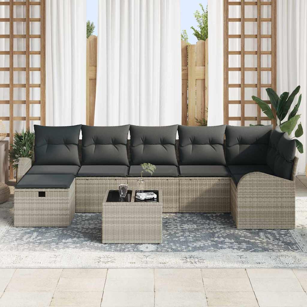 Sofa Set mit Kissen mit Speicher Hellgrau Poly-Rattan