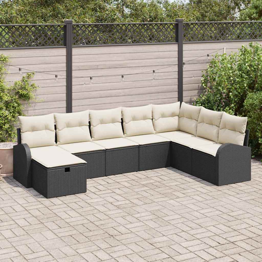 Garten-Sofa-Set 8 pcs Schwarz und Creme 289 x 179 x 85 cm