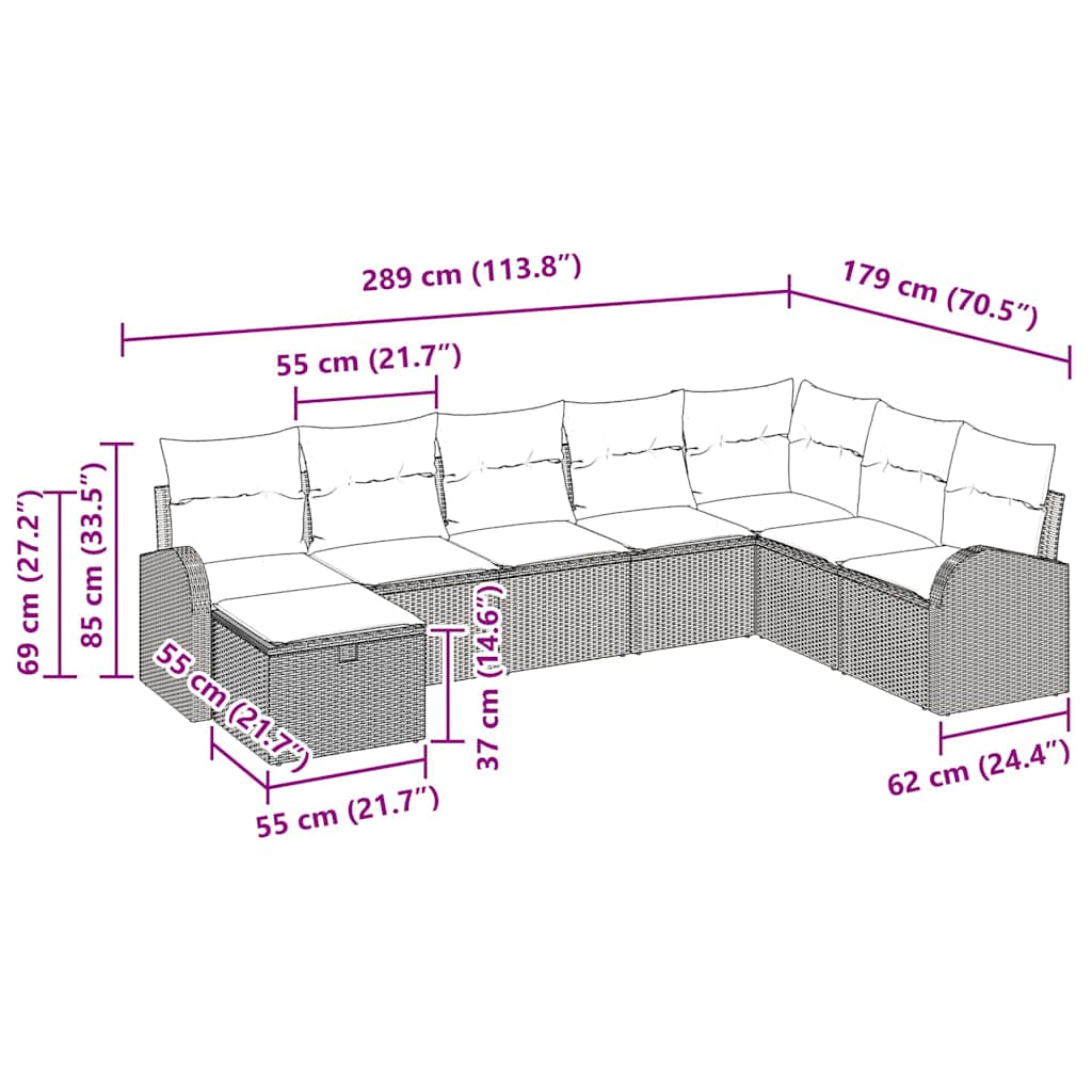 Garten-Sofa-Set 8 pcs Hellgrau 289 x 179 x 85 cm Poly Rattan