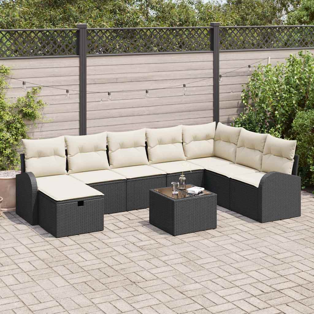 Garten-Sofa-Set 9 pcs Schwarz und Creme 289 x 179 x 85 cm