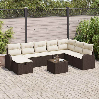 Garten-Sofa-Set 9 pcs Braun und Creme 289 x 179 x 85 cm