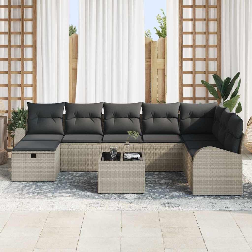 Garten-Sofa-Set 9 pcs Hellgrau 289 x 179 x 85 cm Poly Rattan