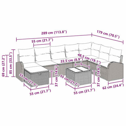 Garten-Sofa-Set 9 pcs Hellgrau 289 x 179 x 85 cm Poly Rattan