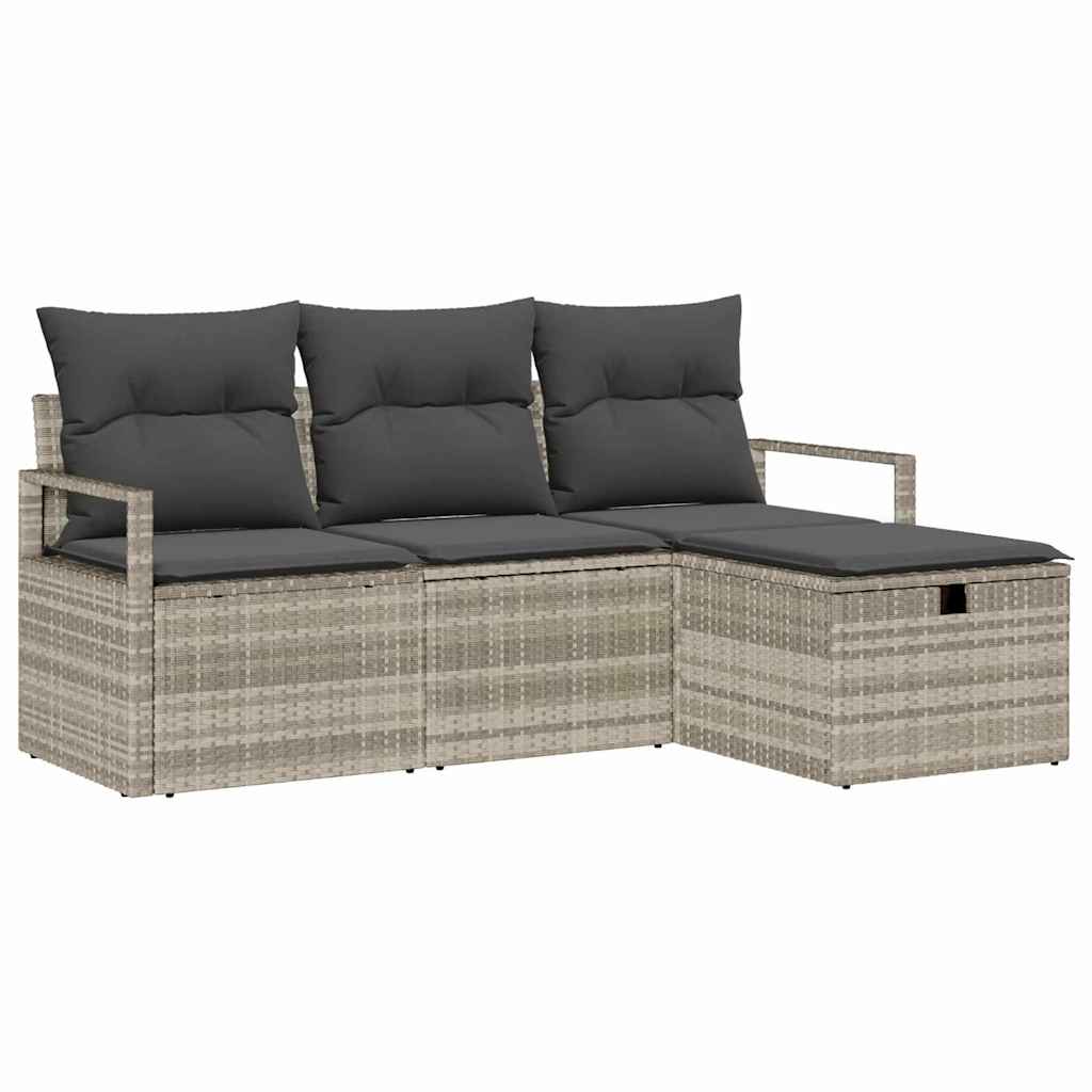 Sofa Set mit Kissen mit Speicher 4 pcs Hellgrau Poly-Rattan