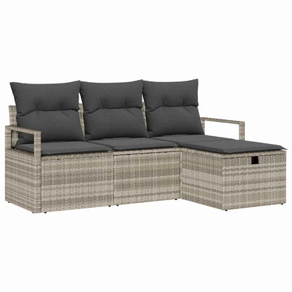 Sofa Set mit Kissen mit Speicher 4 pcs Hellgrau Poly-Rattan