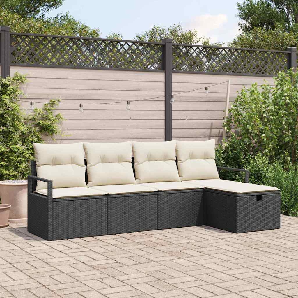 Garten-Sofa-Set 5 pcs Schwarz und Creme 230 x 117 x 85 cm