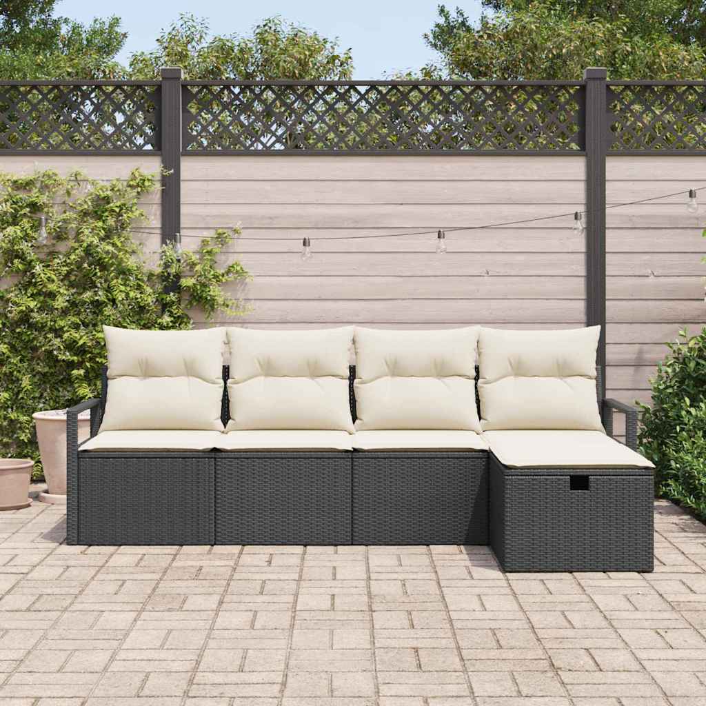 Garten-Sofa-Set 5 pcs Schwarz und Creme 230 x 117 x 85 cm