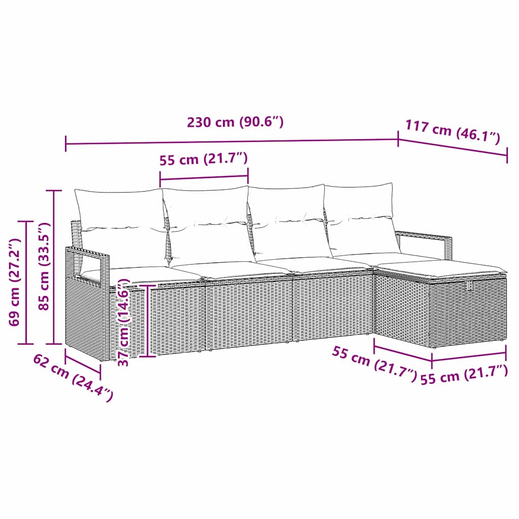Garten-Sofa-Set 5 pcs Schwarz und Creme 230 x 117 x 85 cm