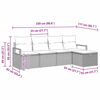 Garten-Sofa-Set 5 pcs Schwarz und Creme 230 x 117 x 85 cm