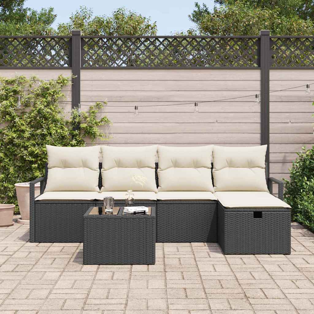 Garten-Sofa-Set 6 pcs Schwarz und Creme 230 x 117 x 85 cm