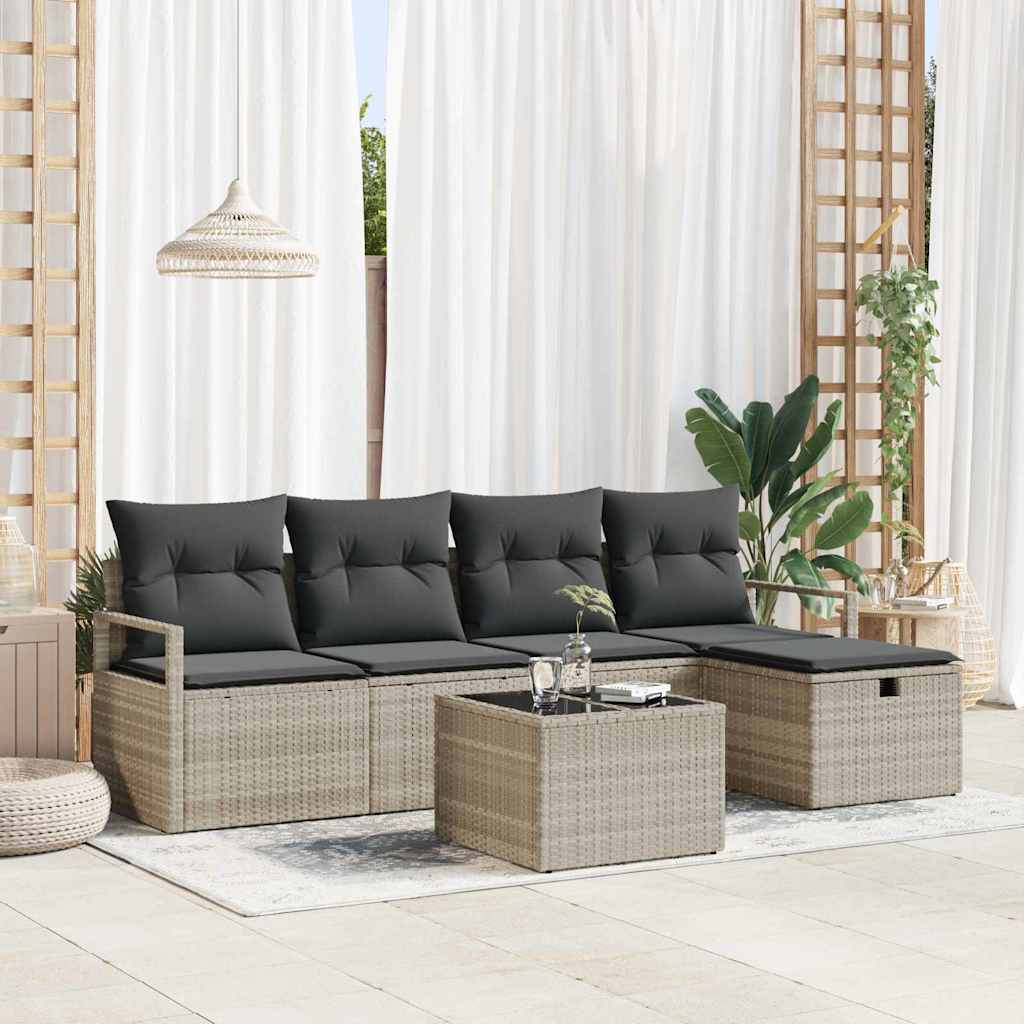 Garten-Sofa-Set 6 pcs Hellgrau 230 x 117 x 85 cm Poly Rattan
