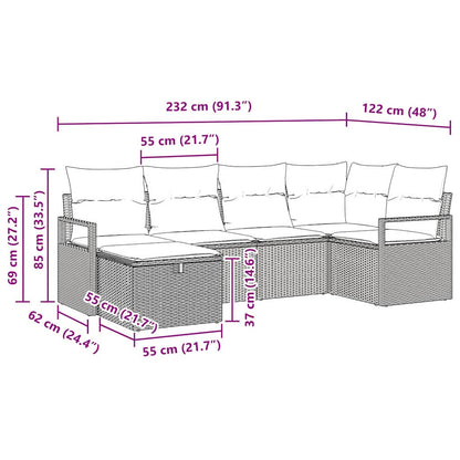 Garten-Sofa-Set 6 pcs Hellgrau 232 x 122 x 85 cm Poly Rattan