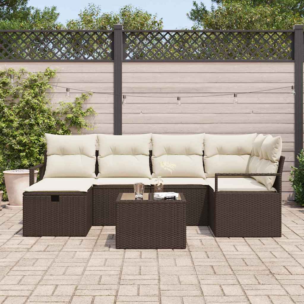 Garten-Sofa-Set 7 pcs Braun und Creme 232 x 122 x 85 cm