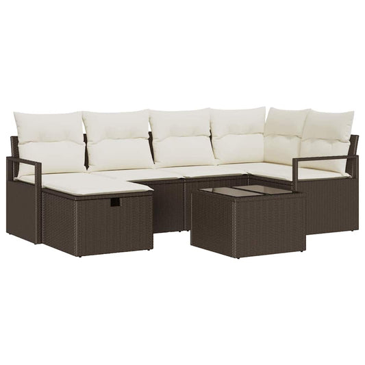 Garten-Sofa-Set 7 pcs Braun und Creme 232 x 122 x 85 cm