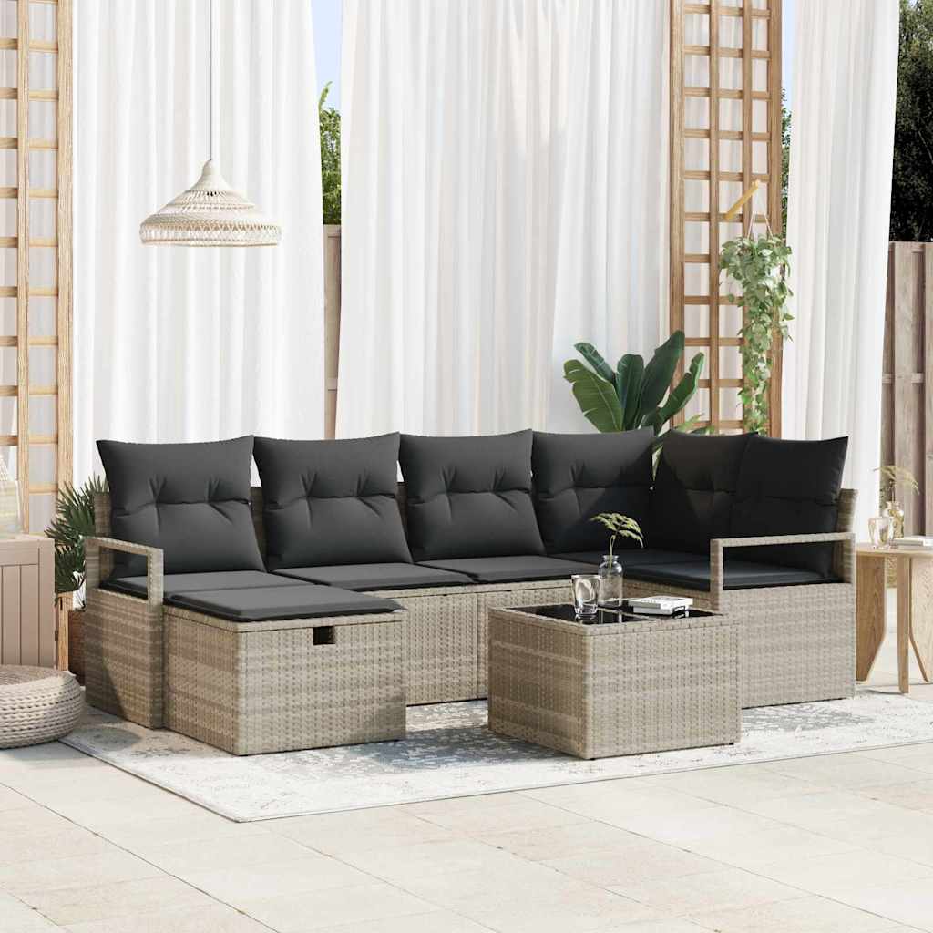 Garten-Sofa-Set 7 pcs Hellgrau 232 x 122 x 85 cm Poly Rattan