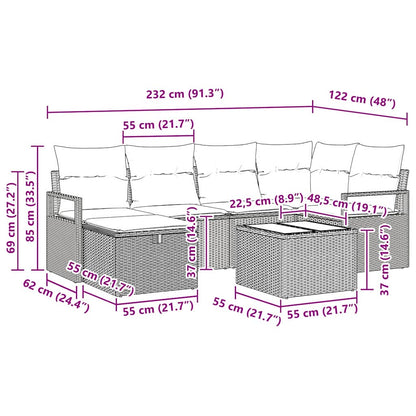 Garten-Sofa-Set 7 pcs Hellgrau 232 x 122 x 85 cm Poly Rattan