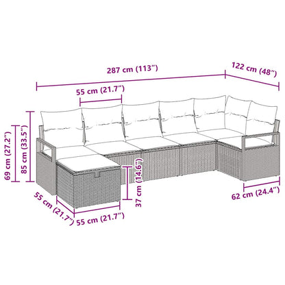 Garten-Sofa-Set 7 pcs Hellgrau 287 x 122 x 85 cm Poly Rattan