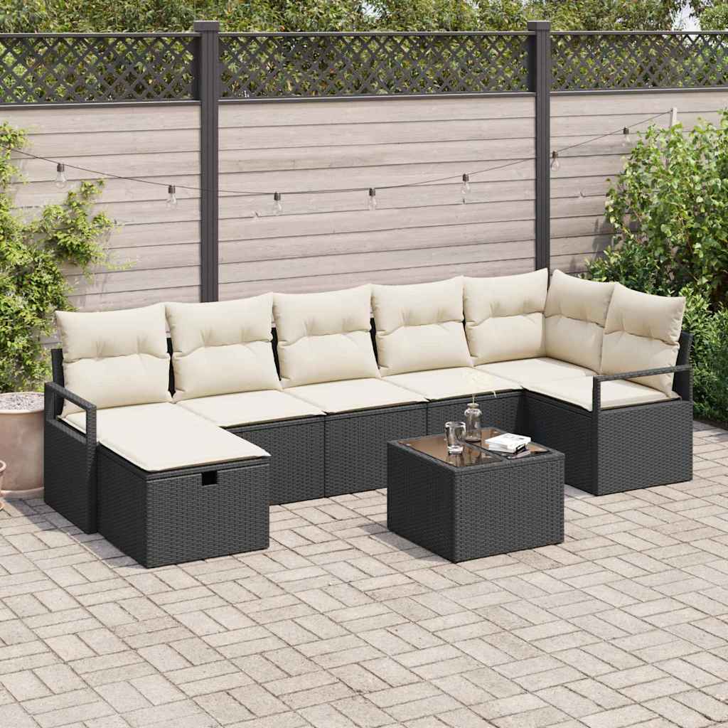 Garten-Sofa-Set 8 pcs Schwarz und Creme 287 x 122 x 85 cm
