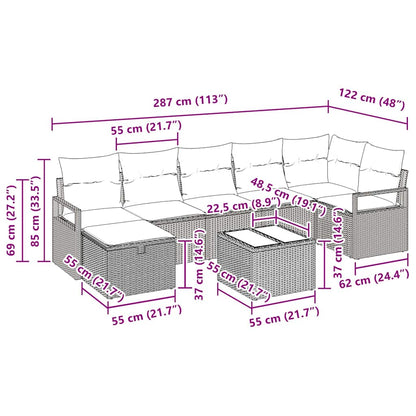 Garten-Sofa-Set 8 pcs Schwarz und Creme 287 x 122 x 85 cm