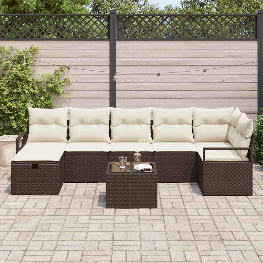 Garten-Sofa-Set 8 pcs Braun und Creme 287 x 122 x 85 cm