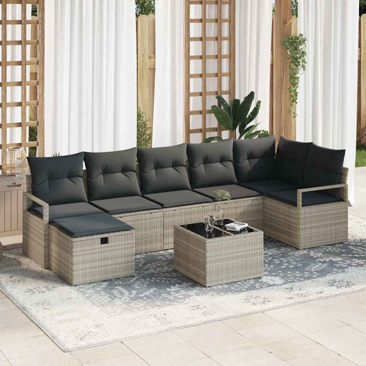 Garten-Sofa-Set 8 pcs Hellgrau 287 x 122 x 85 cm Poly Rattan