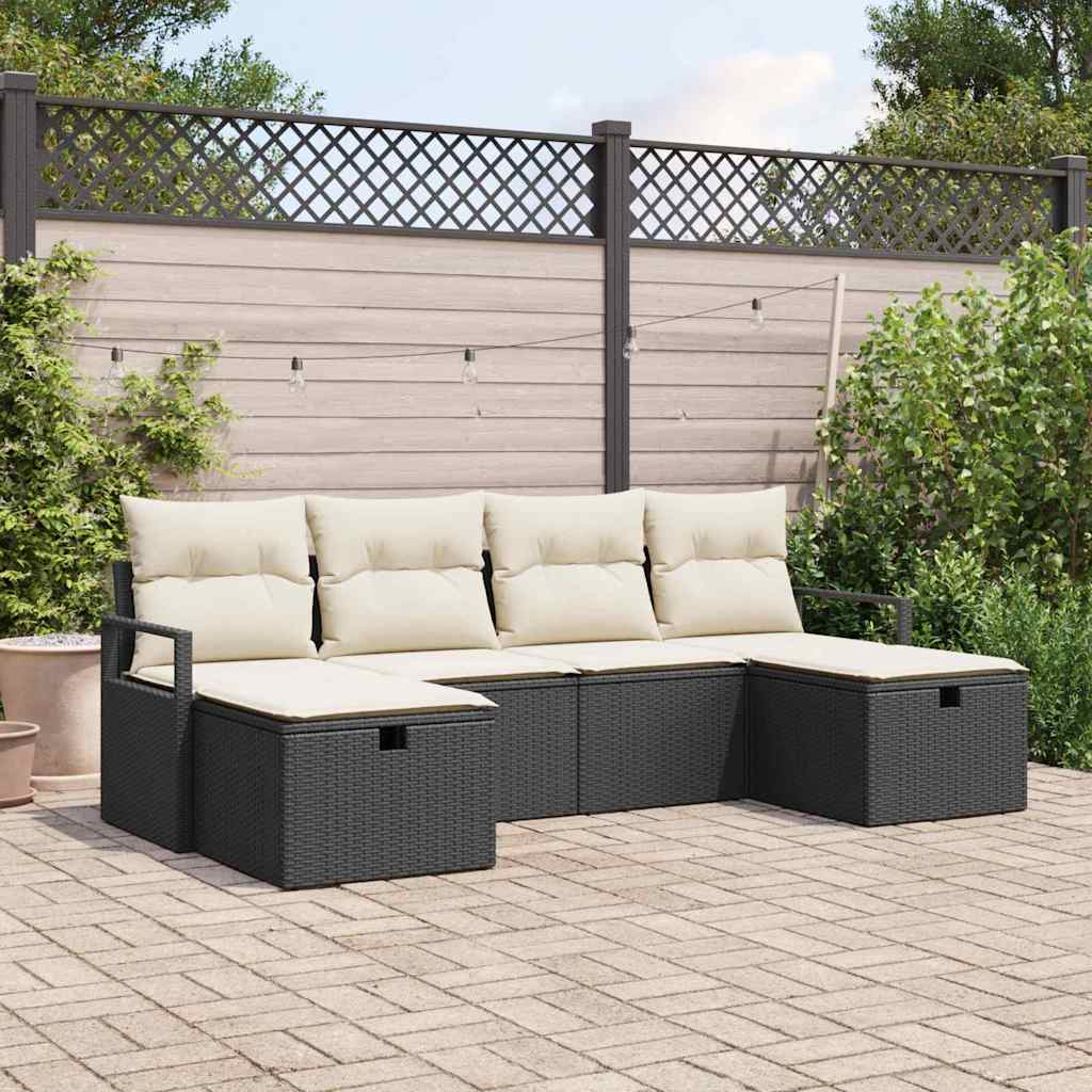 Garten-Sofa-Set 6 pcs Schwarz und Creme 230 x 117 x 85 cm