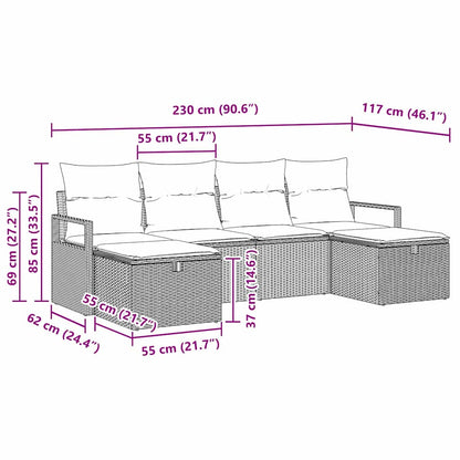 Garten-Sofa-Set 6 pcs Schwarz und Creme 230 x 117 x 85 cm