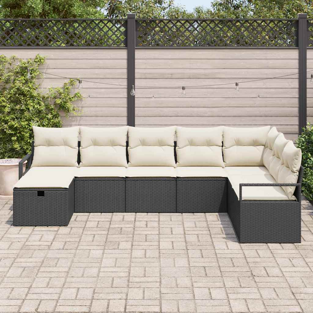Garten-Sofa-Set 8 pcs Schwarz und Creme 287 x 177 x 85 cm