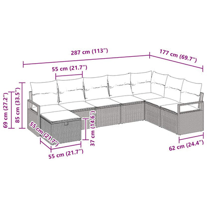 Garten-Sofa-Set 8 pcs Schwarz und Creme 287 x 177 x 85 cm