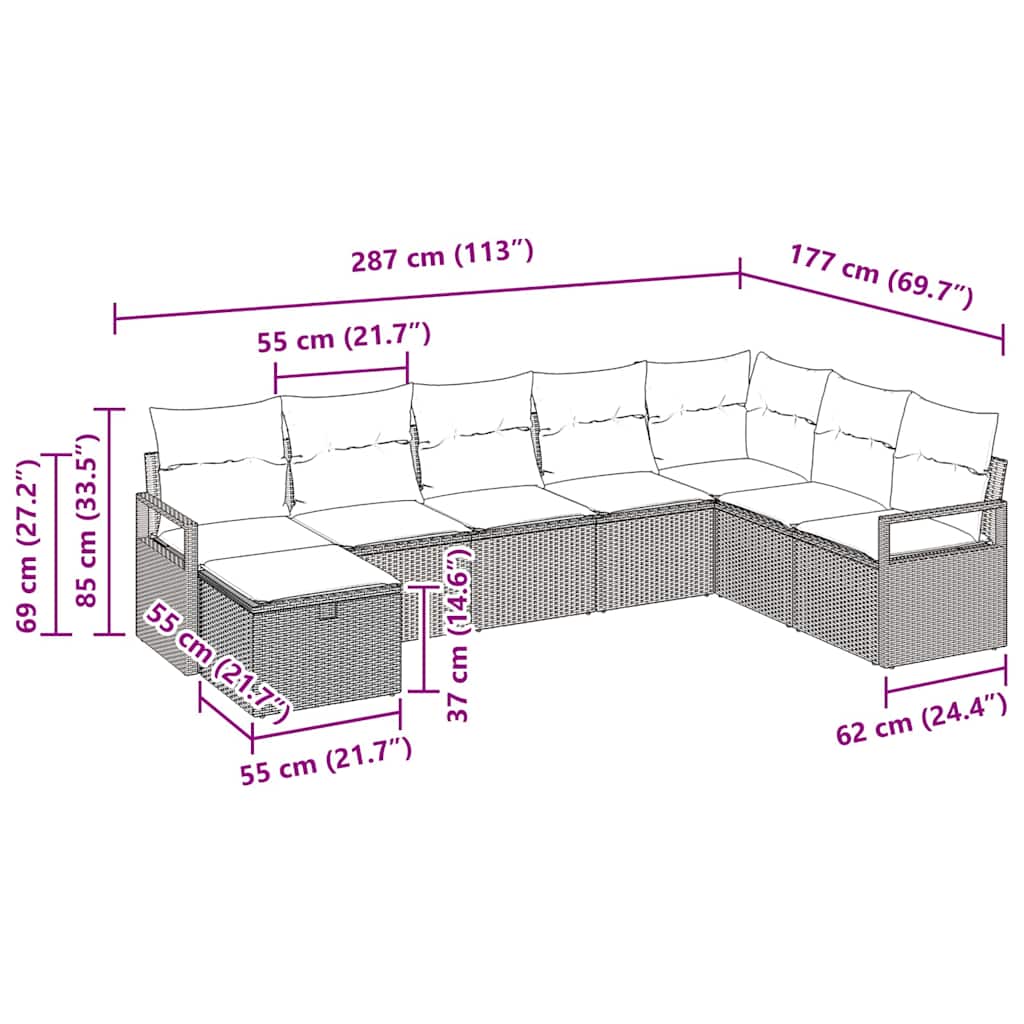 Garten-Sofa-Set 8 pcs Hellgrau 287 x 177 x 85 cm Poly Rattan