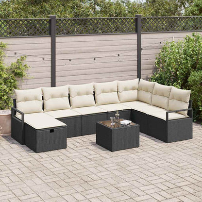 Garten-Sofa-Set 9 pcs Schwarz und Creme 287 x 177 x 85 cm