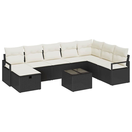 Garten-Sofa-Set 9 pcs Schwarz und Creme 287 x 177 x 85 cm