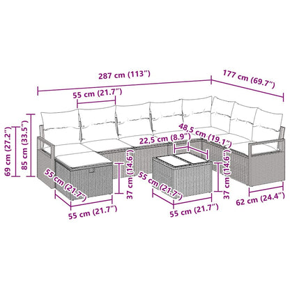 Garten-Sofa-Set 9 pcs Schwarz und Creme 287 x 177 x 85 cm