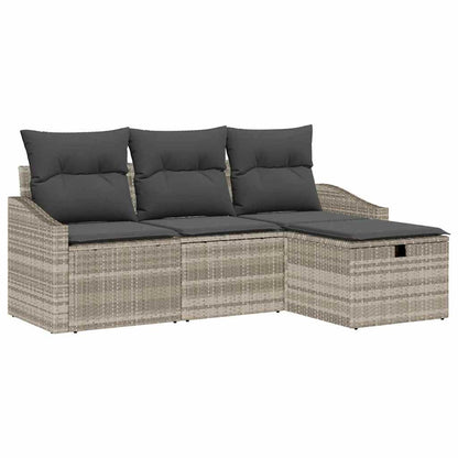 Sofa Set mit Kissen mit Speicher 4 pcs Hellgrau Poly-Rattan
