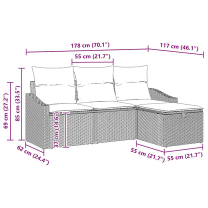 Sofa Set mit Kissen mit Speicher 4 pcs Hellgrau Poly-Rattan