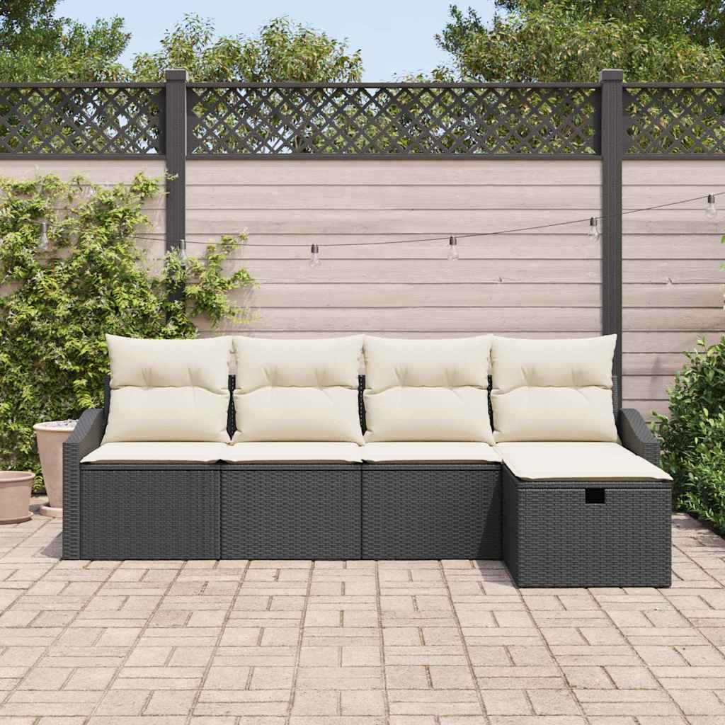 Sofa Set mit Kissen mit Speicher Schwarz Poly-Rattan