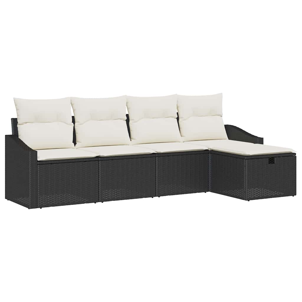 Sofa Set mit Kissen mit Speicher Schwarz Poly-Rattan