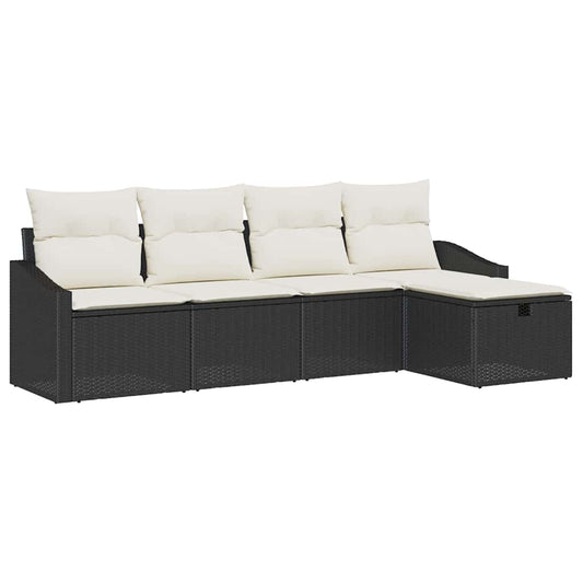 Sofa Set mit Kissen mit Speicher Schwarz Poly-Rattan