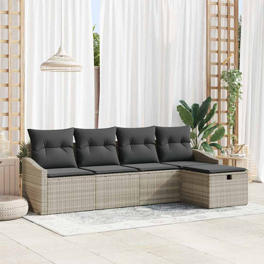 Sofa Set mit Kissen mit Speicher 5 pcs Hellgrau Poly-Rattan