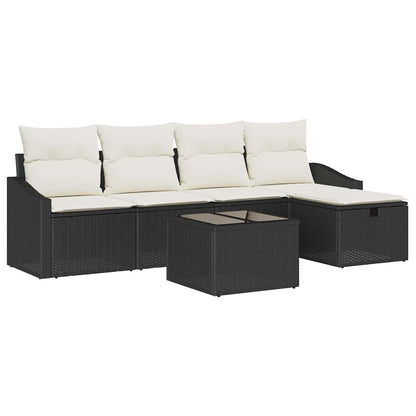 Sofa Set mit Kissen mit Speicher Schwarz Poly-Rattan