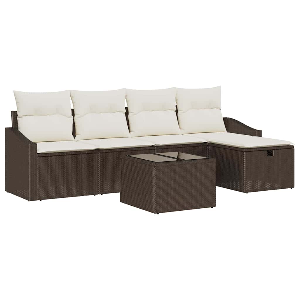 Garten-Sofa-Set mit Kissen 6 pcs Braun Poly Rattan