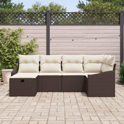 Sofa Set mit Kissen 6 pcs Braun und Creme Poly-Rattan
